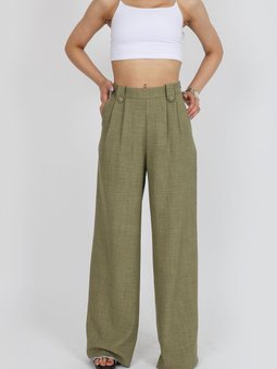 Haki Apoletli Keten Palazzo Pantolon