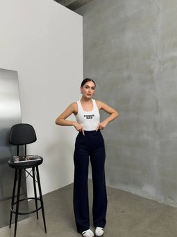 Lacivert Jakar Cırtlı Palazzo Pantolon