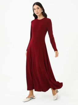 Bordo Bisiklet Yakalı Sandy Kumaş Abiye Elbise