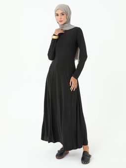 Siyah Bisiklet Yakalı Sandy Kumaş Abiye Elbise