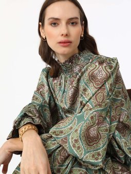 Yesil Baskılı Saten Tunik