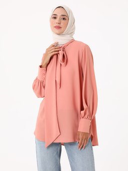 Yumuşak Tuşeli Yakası Bağlamalı Somon Tunik