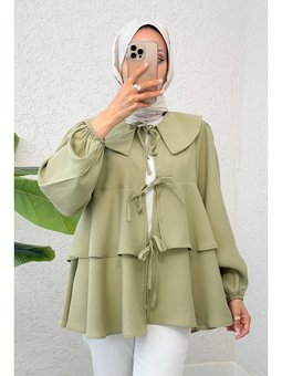 Açık Haki İp Bağcıklı Kat Kat Kimono