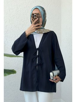 Lacivert Üç Bağcıklı Kimono