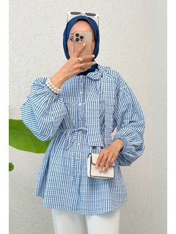 Mavi Çizgili Omuz Fiyonklu Tunik