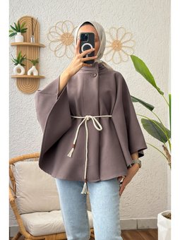 Örgü Kuşaklı Koyu Kestane Panço