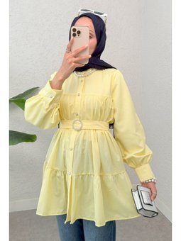 Sarı Kemer Detaylı Kat Kat Tunik