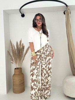 Kahverengi Desenli Viskon Pantolon