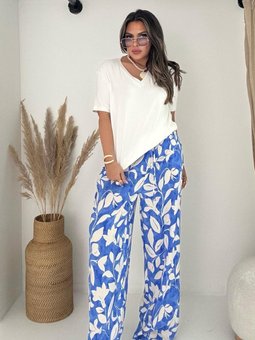 Saks Mavisi Desenli Viskon Pantolon