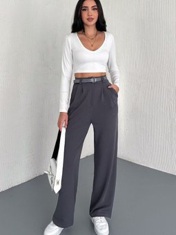 Antrasit Kemerli Palazzo Pantolon