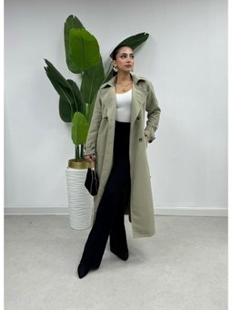 Bej Arka Yırtmaç Detaylı Torino Kumaş 120cm Trençkot