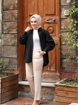 Bej Kalem Paça Cepli Kumaş Pantolon