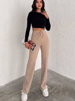 Bej Modal Kumaş Fitilli Şardonlu Kışlık Pantolon