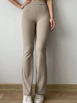 Bej Yüksek Bel Toparlayıcı Içi Polarlı Kışlık Fitilli Ispanyol Tayt Pantolon