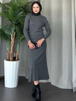 Gri Büzgülü Triko Elbise