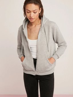 Gri Kapüşonlu Fermuarlı Üç İplik Polar Oversize Salaş Sweatshirt