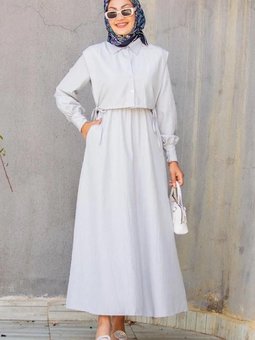 Gri Kreş Yazlık Kumaş Üst Cep Detay Elbise Boy:135cm