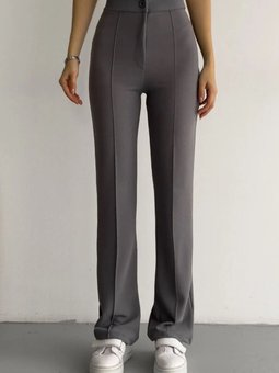 Gri Renk Rahat Kesim Önü Çımalı Likralı Bol Paça Pantolon