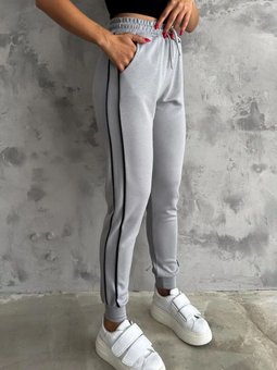 Gri Şeritli Modal Kumaş Rahat Kalıp Pantolon