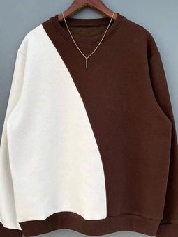 Kahve Beyaz Unisex Oversize İplik Şardonlu Sweatshirt