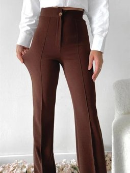 Kahve Palazzo Full Likralı Yüksek Bel Pantolon