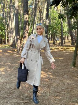 Krem Kuşaklı Trençkot