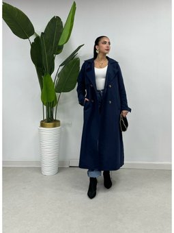 Lacivert Arka Yırtmaç Detaylı Torino Kumaş 120cm Trençkot