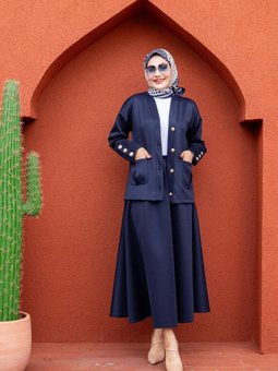 Lacivert Hırka Etek Modal Dalgıç İkili Takım