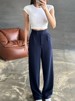 Lacivert Likralı Esnek Krep Kumaş Palazzo Pantolon