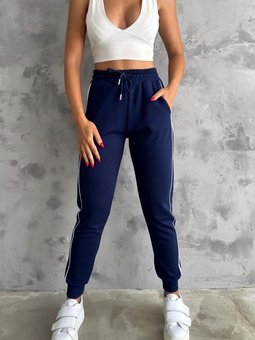 Lacivert Şeritli Modal Kumaş Rahat Kalıp Pantolon