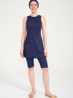 Lacivert Takım Tayt Ve Boneli Mayo