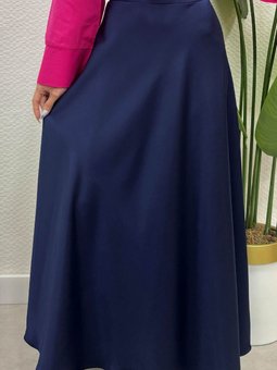 Lacivert Uzun Basic Saten Etek