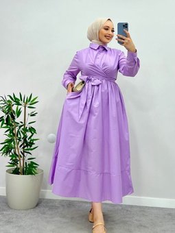 Lila Belden Bağlamalı Elbise