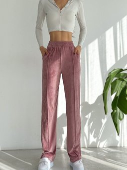 Pembe Bol Paça Fransız Kadife Pantolon