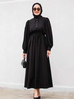 Siyah Bebe Yaka Elbise