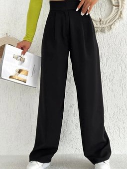 Siyah Cırt Cırtlı Bol Paça Pleli Palazzo Pantolon