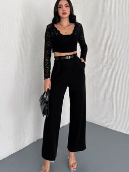 Siyah Kemerli Palazzo Pantolon