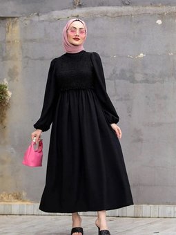 Siyah Nesli Dantel Robalı Keten Elbise