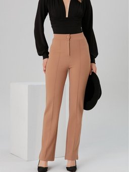 Sütlü Kahve Rahat Kesim Önü Çımalı Likralı Bol Paça Pantolon