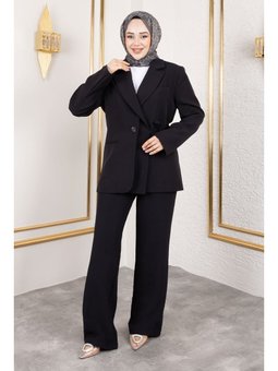 Çift Yakalı Blazer Siyah Ceket
