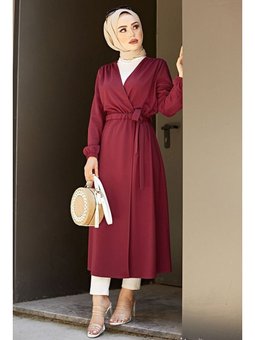 Belden Bağlamalı Hırka Bordo