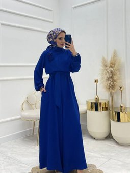 Saks Mavisi Çıkarılabilir Broş Gül Detaylı Tulum