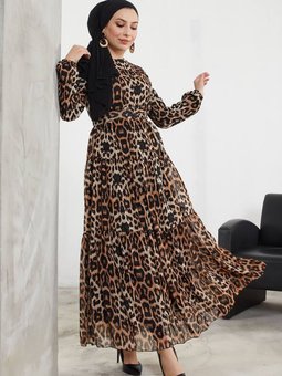 Siyah Şifon Kemerli Elbise