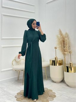 Yeşil Anvelop Jakarlı Abiye Elbise