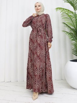 Düğmeli Bordo Elbise