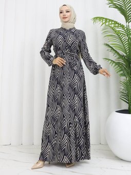 Düğmeli Lacivert Elbise