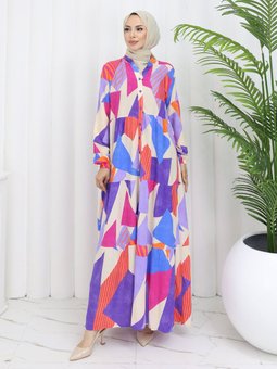 Düğmeli Mor Elbise