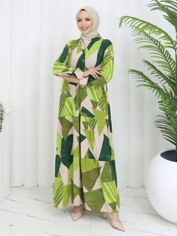 Düğmeli Yeşil Elbise