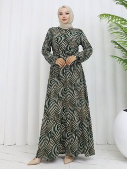 Düğmeli Zümrüt Yeşili Elbise