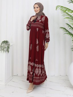 Püsküllü Bordo Elbise